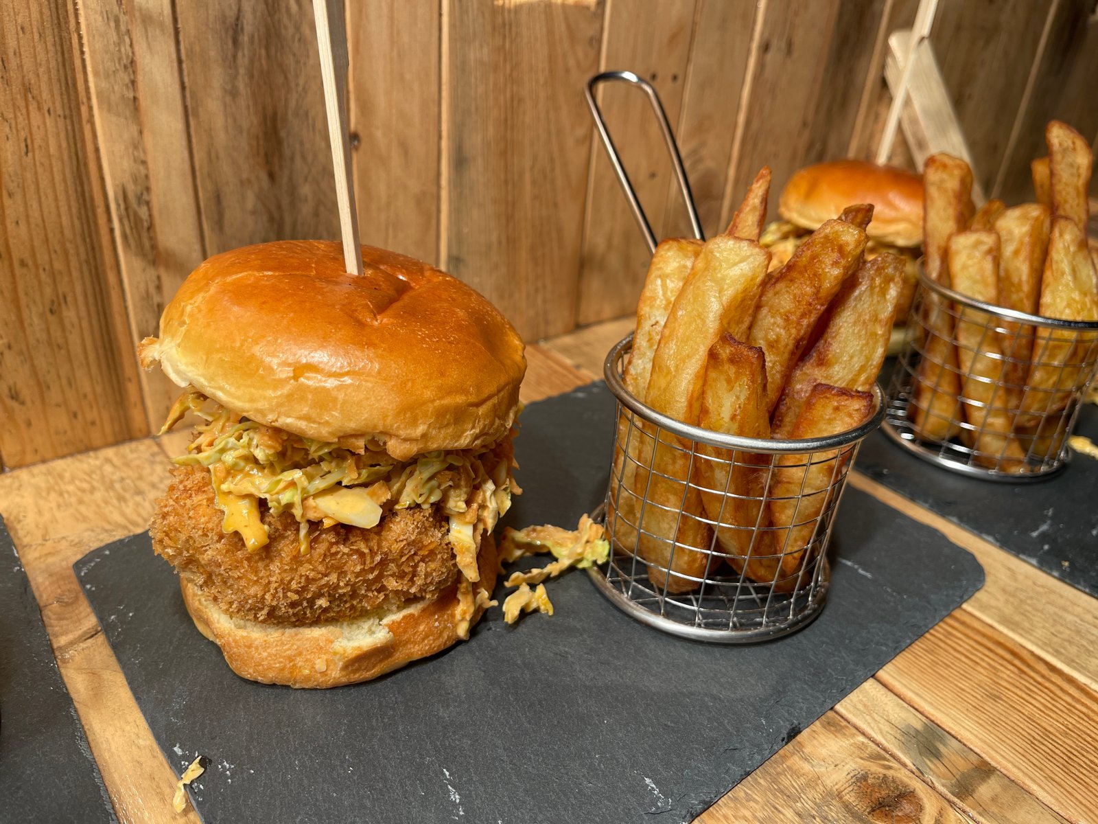 Loaded chicken burger and fries